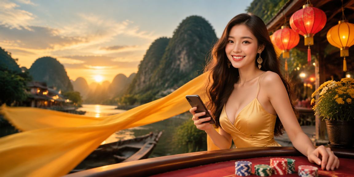 Cảnh hội quán casino di động tại Hội An với ánh đèn lồng rực rỡ